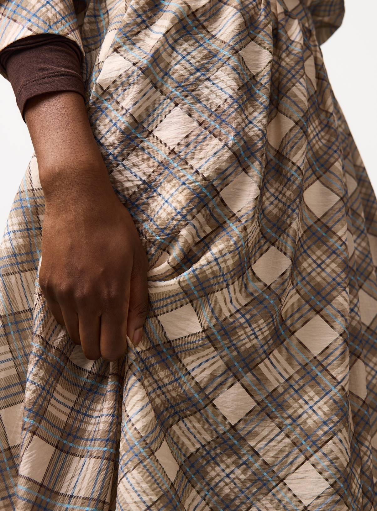 Cream & Blue Check Print Midaxi Full Skirt 8 - Image 3